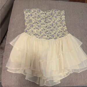 Strapless Floral Bustier with Cream Layered dress